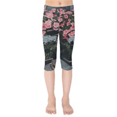 Pink Peony  Flower Kids  Capri Leggings 