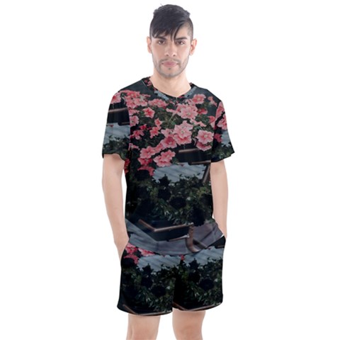 Pink Peony  Flower Men s Mesh Tee And Shorts Set by artworkshop