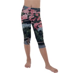 Pink Peony  Flower Kids  Lightweight Velour Capri Leggings 