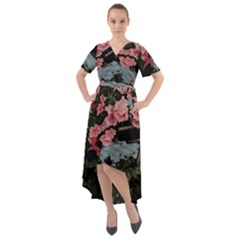 Pink Peony  Flower Front Wrap High Low Dress by artworkshop