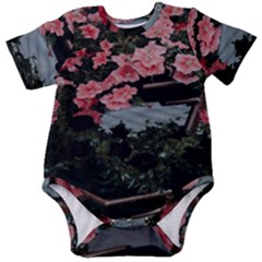 Pink Peony  Flower Baby Short Sleeve Bodysuit by artworkshop