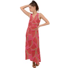 Watermelon Background Watermelon Wallpaper V-neck Chiffon Maxi Dress by pakminggu