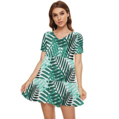 Background Pattern Texture Leaves Design Wallpaper Tiered Short Sleeve Babydoll Dress by pakminggu