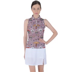 Mushrooms Autumn Fall Pattern Seamless Decorative Women s Sleeveless Polo Tee by pakminggu