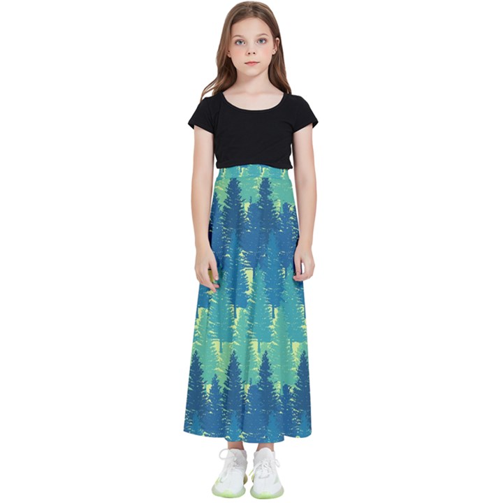 Christmas Trees Pattern Digital Paper Seamless Kids  Flared Maxi Skirt