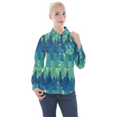 Christmas Trees Pattern Digital Paper Seamless Women s Long Sleeve Pocket Shirt