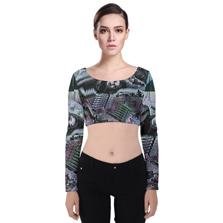 Cyberpunk Drama Velvet Long Sleeve Crop Top