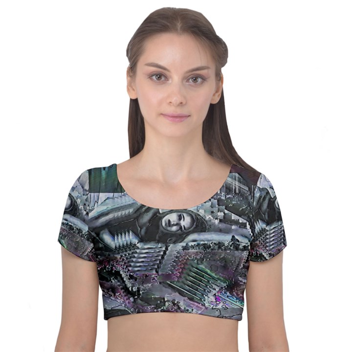 Cyberpunk Drama Velvet Short Sleeve Crop Top 