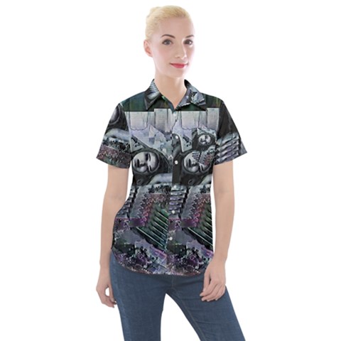 Cyberpunk Drama Women s Short Sleeve Pocket Shirt by MRNStudios