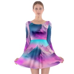 Landscape Mountain Colorful Nature Long Sleeve Skater Dress by Ravend