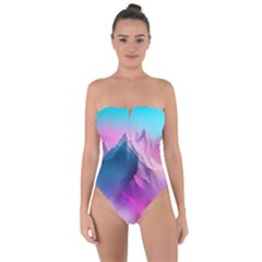 Landscape Mountain Colorful Nature Tie Back One Piece Swimsuit by Ravend