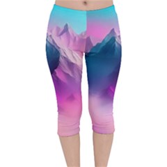 Landscape Mountain Colorful Nature Velvet Capri Leggings  by Ravend