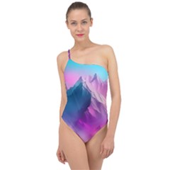 Landscape Mountain Colorful Nature Classic One Shoulder Swimsuit by Ravend