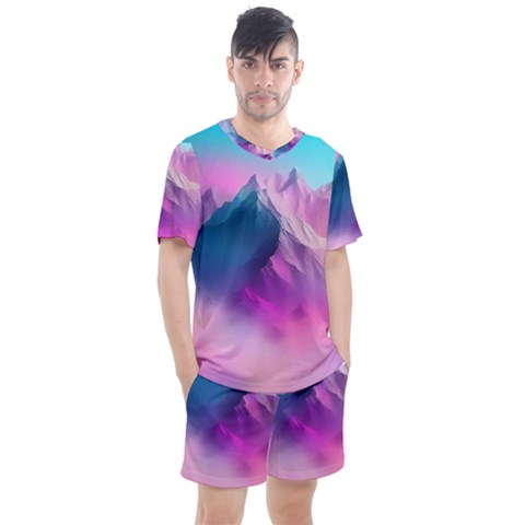 Landscape Mountain Colorful Nature Men s Mesh Tee And Shorts Set by Ravend