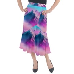 Landscape Mountain Colorful Nature Midi Mermaid Skirt by Ravend