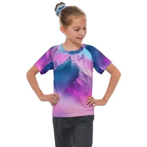 Landscape Mountain Colorful Nature Kids  Mesh Piece Tee by Ravend