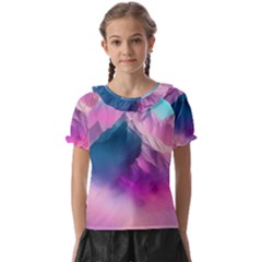 Landscape Mountain Colorful Nature Kids  Frill Chiffon Blouse by Ravend