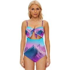 Landscape Mountain Colorful Nature Knot Front One-piece Swimsuit by Ravend