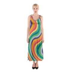 Swirl Twirl Rainbow Retro Sleeveless Maxi Dress by Ravend