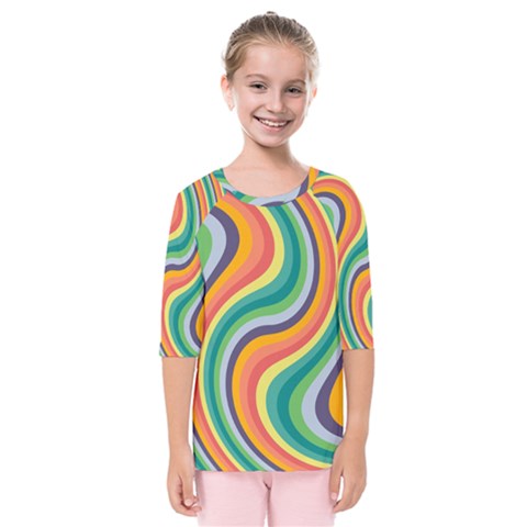 Swirl Twirl Rainbow Retro Kids  Quarter Sleeve Raglan Tee by Ravend