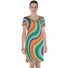 Swirl Twirl Rainbow Retro Short Sleeve Nightdress by Ravend