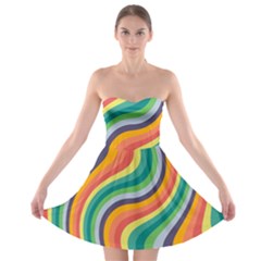 Swirl Twirl Rainbow Retro Strapless Bra Top Dress by Ravend