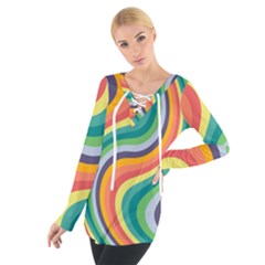 Swirl Twirl Rainbow Retro Tie Up Tee by Ravend