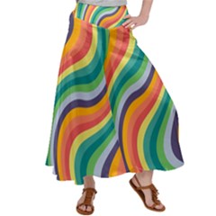 Swirl Twirl Rainbow Retro Women s Satin Palazzo Pants by Ravend