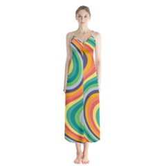 Swirl Twirl Rainbow Retro Button Up Chiffon Maxi Dress by Ravend