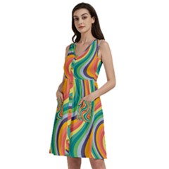 Swirl Twirl Rainbow Retro Sleeveless Dress With Pocket