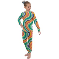 Swirl Twirl Rainbow Retro Kids  Long Sleeve Set  by Ravend