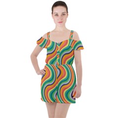 Swirl Twirl Rainbow Retro Ruffle Cut Out Chiffon Playsuit by Ravend