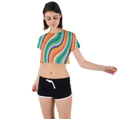 Swirl Twirl Rainbow Retro Tie Back Short Sleeve Crop Tee by Ravend