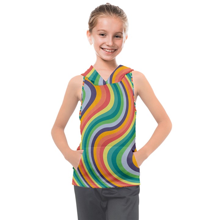 Swirl Twirl Rainbow Retro Kids  Sleeveless Hoodie