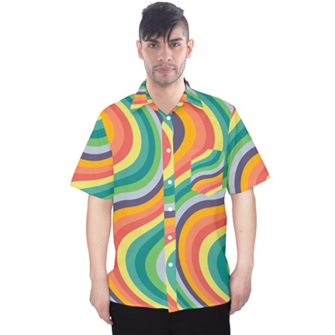 Swirl Twirl Rainbow Retro Men s Hawaii Shirt by Ravend