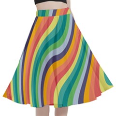 Swirl Twirl Rainbow Retro A-line Full Circle Midi Skirt With Pocket