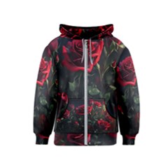 Rose Flower Plant Red Kids  Zipper Hoodie