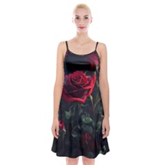 Rose Flower Plant Red Spaghetti Strap Velvet Dress by Ravend