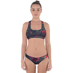 Rose Flower Plant Red Cross Back Hipster Bikini Set by Ravend