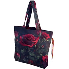 Rose Flower Plant Red Drawstring Tote Bag by Ravend