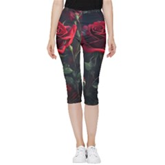 Rose Flower Plant Red Inside Out Lightweight Velour Capri Leggings  by Ravend