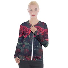 Rose Flower Plant Red Casual Zip Up Jacket by Ravend