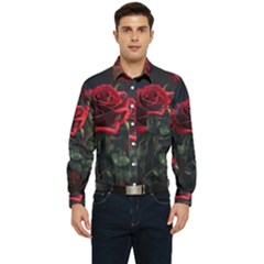 Rose Flower Plant Red Men s Long Sleeve Pocket Shirt  by Ravend