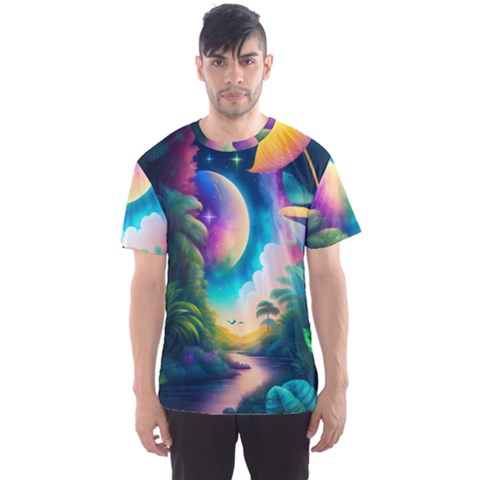 Jungle Moon Light Plants Space Men s Sport Mesh Tee by Ravend