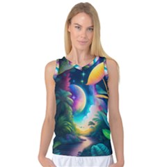 Jungle Moon Light Plants Space Women s Basketball Tank Top by Ravend