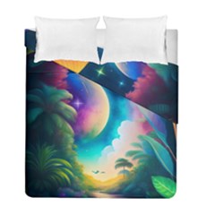 Jungle Moon Light Plants Space Duvet Cover Double Side (full/ Double Size) by Ravend