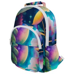 Jungle Moon Light Plants Space Rounded Multi Pocket Backpack by Ravend