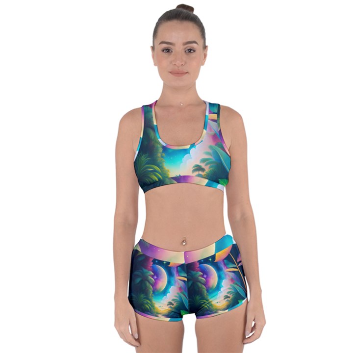 Jungle Moon Light Plants Space Racerback Boyleg Bikini Set