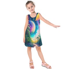 Jungle Moon Light Plants Space Kids  Sleeveless Dress by Ravend