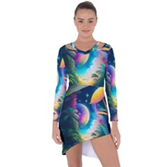 Jungle Moon Light Plants Space Asymmetric Cut-out Shift Dress by Ravend